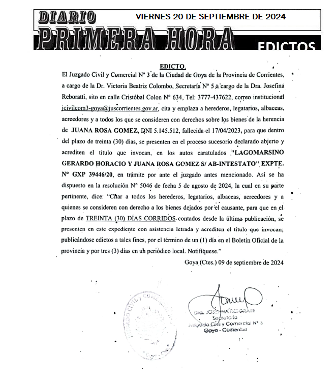 20 DE SEPTIEMBRE DE 2024 Dia 1 GERARDO LAGOMARCINO Norma Diaz