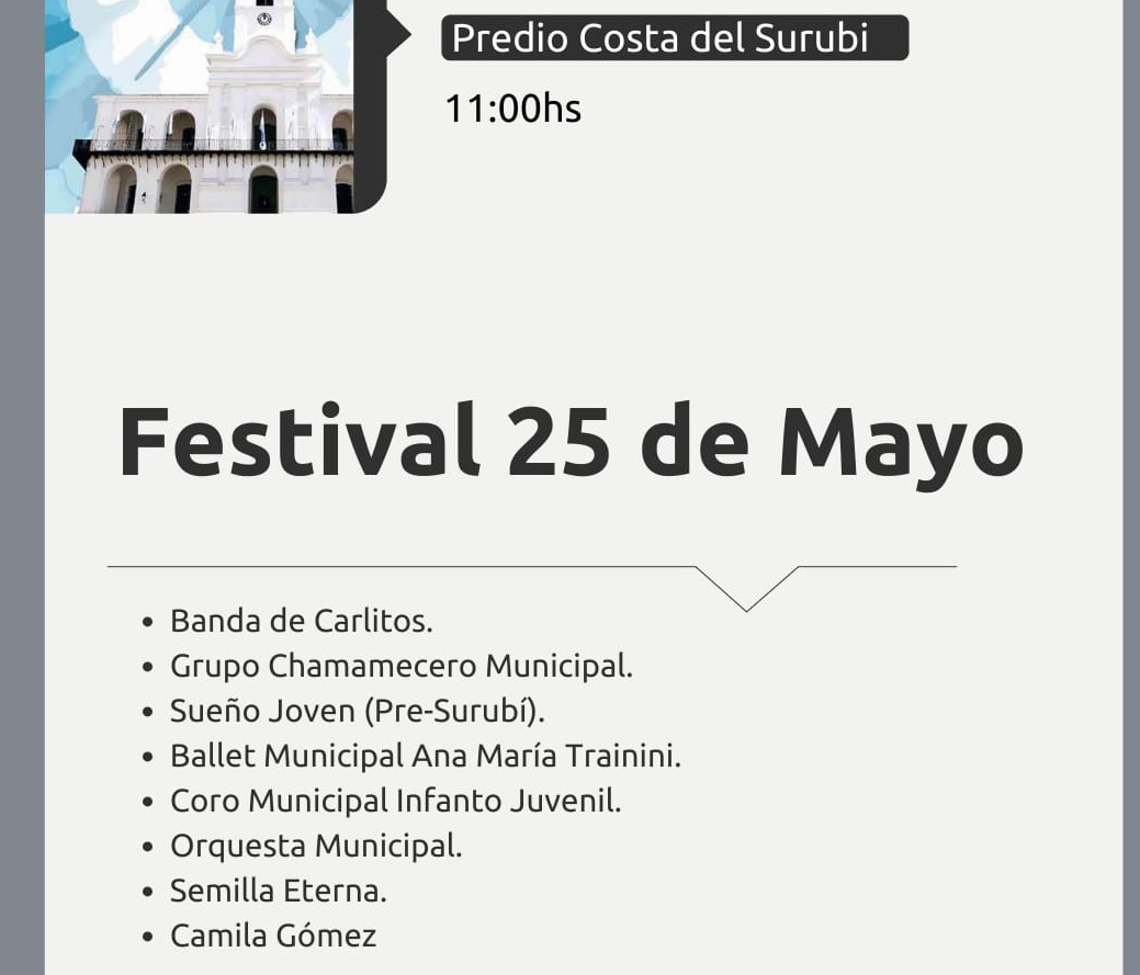 En Costa Surubí: GOYA CELEBRARÁ EL 25 DE MAYO CON SABORES Y ESPECTÁCULO ARTÍSTICO MUSICAL
