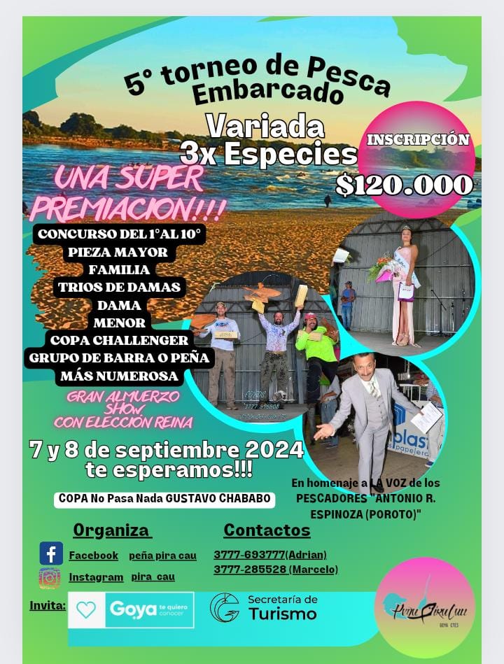 7 y 8 de septiembre: SE VIENE EL 5º TORNEO DE PESCA EMBARCADA VARIADA 3 X ESPECIES ORGANIZADO POR PEÑA PIRA CAU