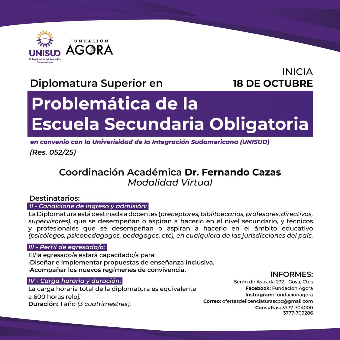 FUNDACIÓN ÁGORA ABRE LA PREINSCRIPCIÓN PARA UNA NUEVA DIPLOMATURA EN EDUCACIÓN