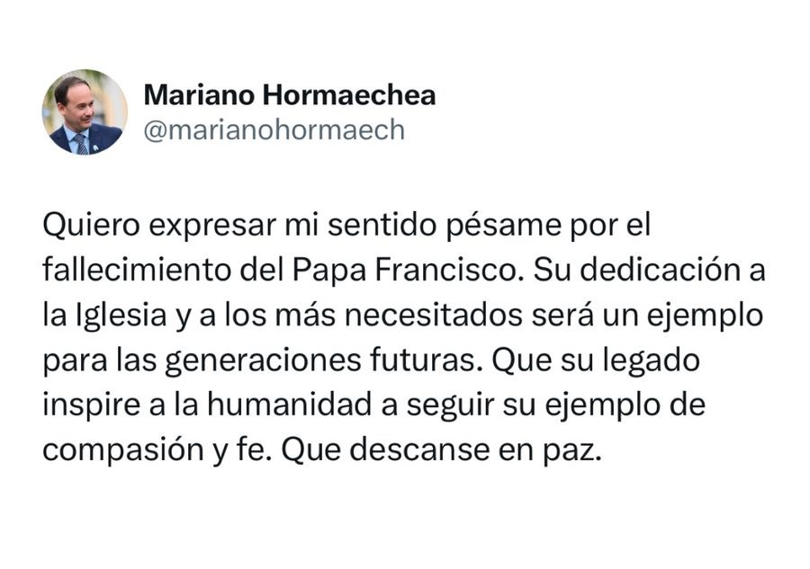 MENSAJE DEL INTENDENTE MUNICIPAL POR EL FALLECIMIENTO DEL PAPA FRANCISCO