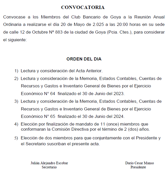CLUB BANCARIO CONVOCATORIA DIA 1