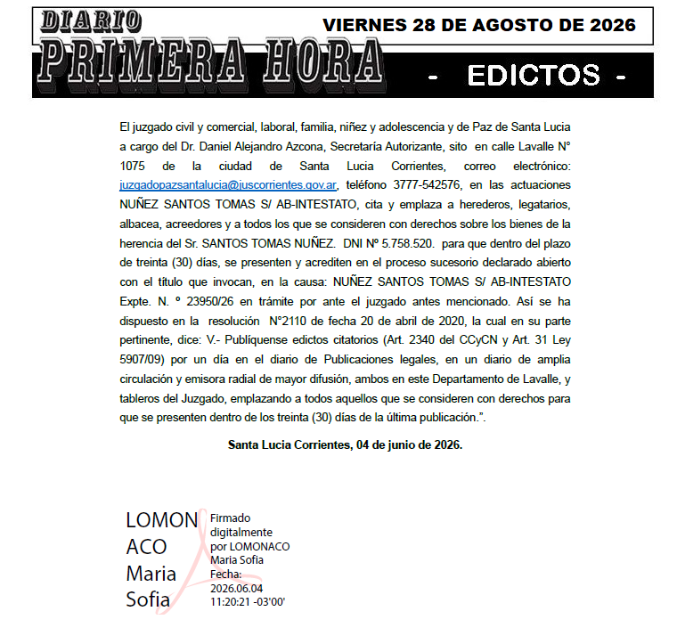 EDICTO DE AGUSTINA GONZALEZ DIA 1