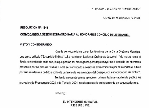 INTENDENTE HORMAECHEA CONVOCÓ A SESIONES EXTRAORDINARIAS PARA TRATAR PRESUPUESTO Y TARIFARIA