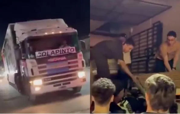 El padre de Franco Colapinto llegó a Bahía Blanca en un camión para repartir donaciones