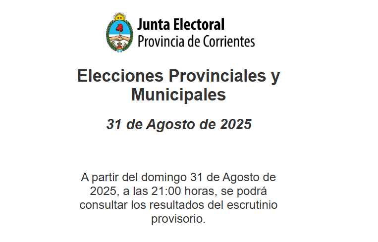 A LAS 21HS SE CONOCERÁN LOS DATOS OFICIALES DE LAS ELECCIONES EN CORRIENTES