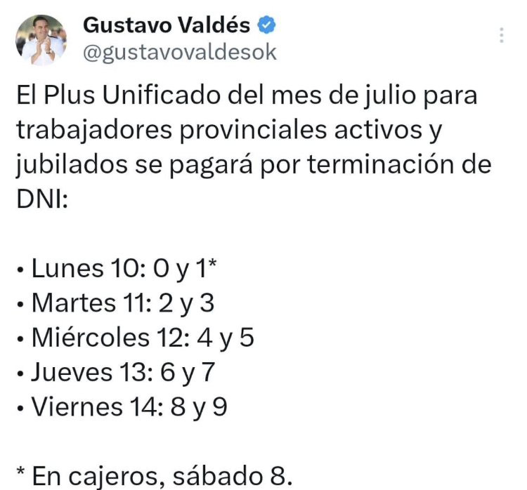 El Gobernador anunció el cronograma del Plus Unificado de julio para trabajadores provinciales 