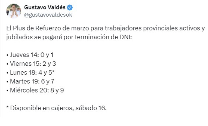 Plus de Refuerzo: Valdés informa días de pago y Provincia inyecta otros $2.620 millones al mercado local