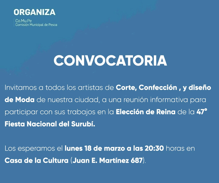 COMUPE CONVOCA A DISEÑADORES DE MODA, ARTISTAS DE CORTE Y CONFECCIÓN