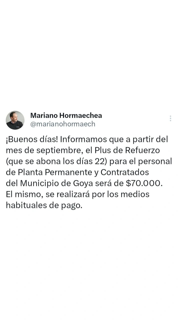  INTENDENTE HORMAECHEA ANUNCIA AUMENTO DEL PLUS REFUERZO PARA EMPLEADOS MUNICIPALES
