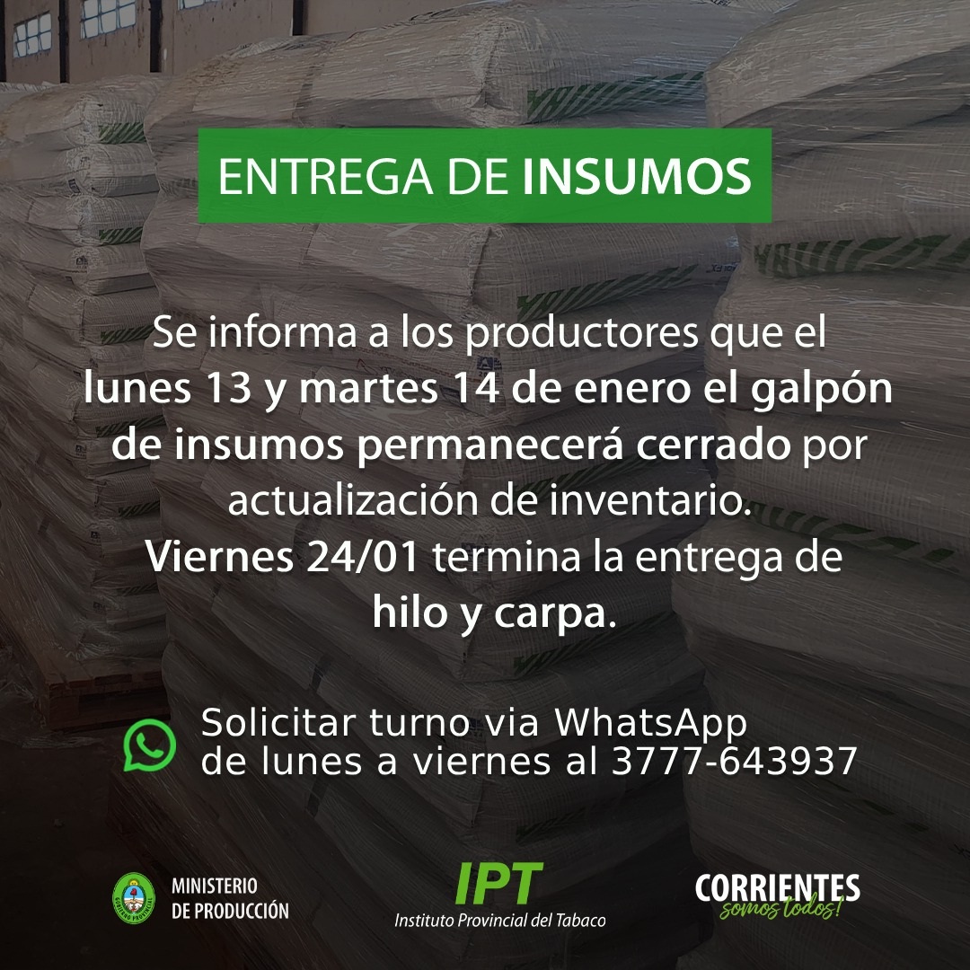 El IPT interrumpirá la entrega de insumos por actualización de inventario.