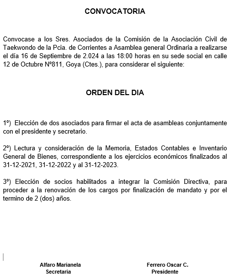 JUEVES 12 DE SEPTIEMBRE Dia 1 TAEKWONDO CONVOCATORIA POR 5 DIAS