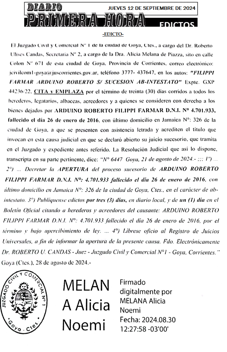 JUEVES 12 DE SEPTIEMBRE Dia 1 FILIPPI FARMAR