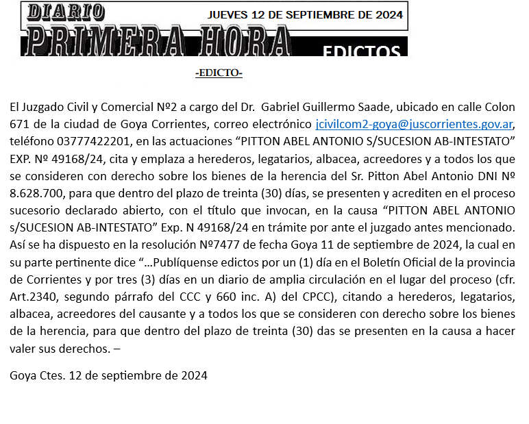 JUEVES 12 DE SEPTIEMBRE Dia 1 PITTON