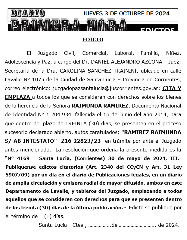 JUEVES 3 DE OCTUBRE DE 2024 Dia 1 MARIA ESTER UMERES