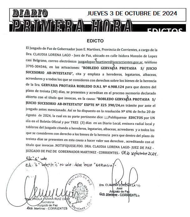 JUEVES 3 DE OCTUBRE DE 2024 Dia 1 protasia