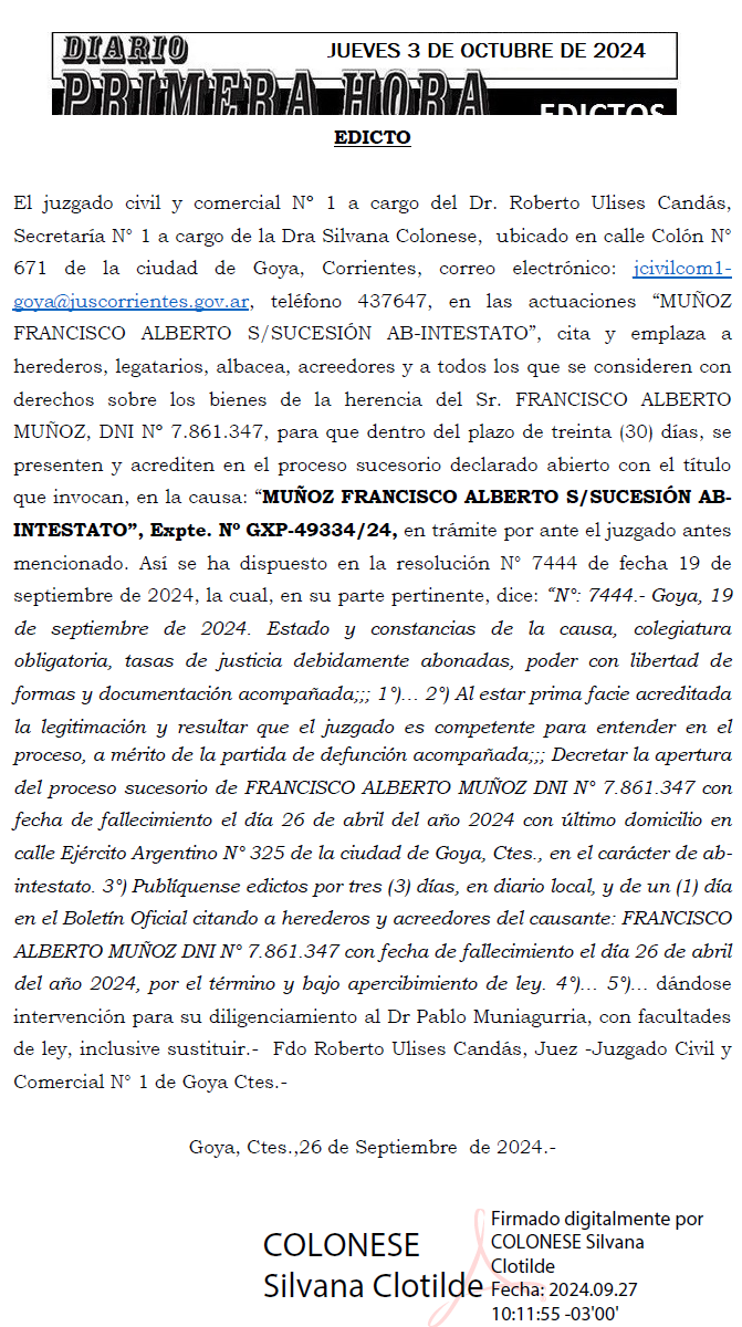 JUEVES 3 DE OCTUBRE DE 2024 Dia 3 FACUNDO MUNIAGURRIA