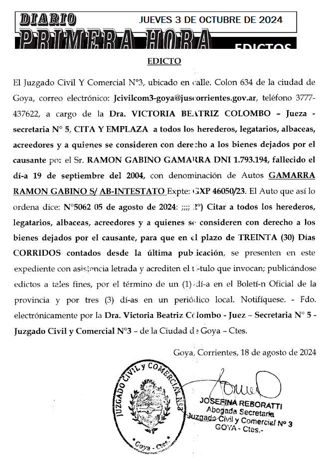 JUEVES 3 DE OCTUBRE DE 2024 Dia 3 GAMARRA