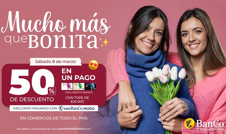Día de la Mujer: el Banco de Corrientes presenta su promoción especial con 50% de descuento