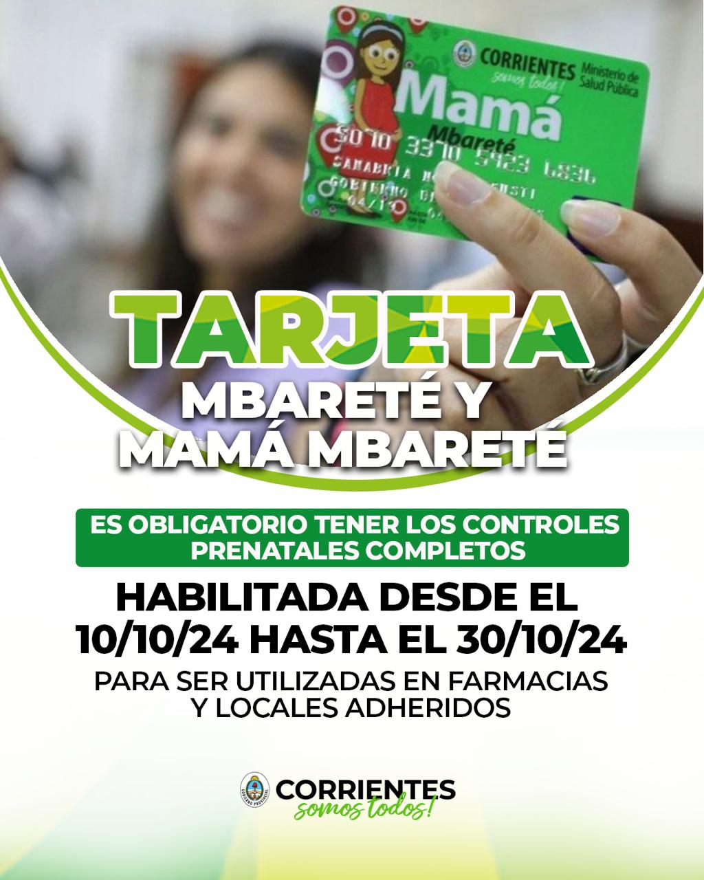 Salud Pública comunica que se encuentran habilitadas las tarjetas Mbareté y Mamá Mbareté.
