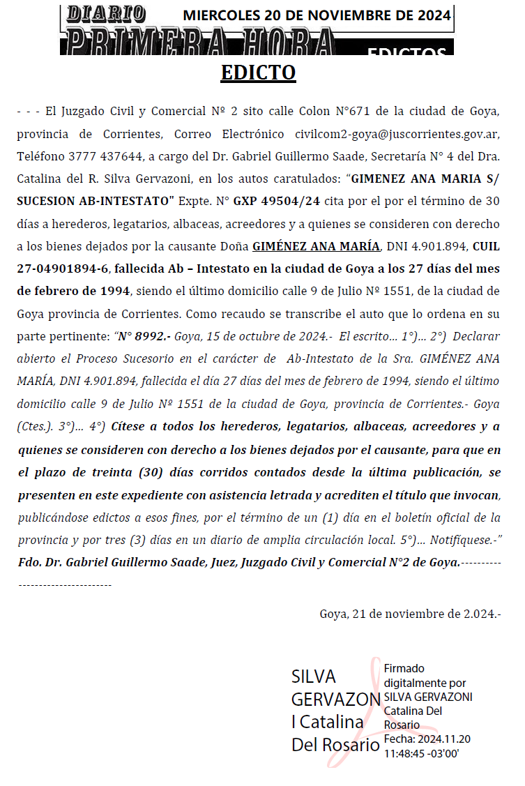 MIERCOLES 20 DE NOVIEMBRE DE 2024 Dia 1 escobar