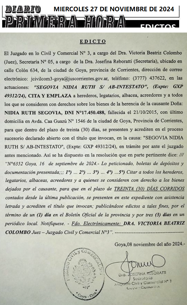 MIERCOLES 27 DE NOVIEMBRE DE 2024 Dia 1 galarza