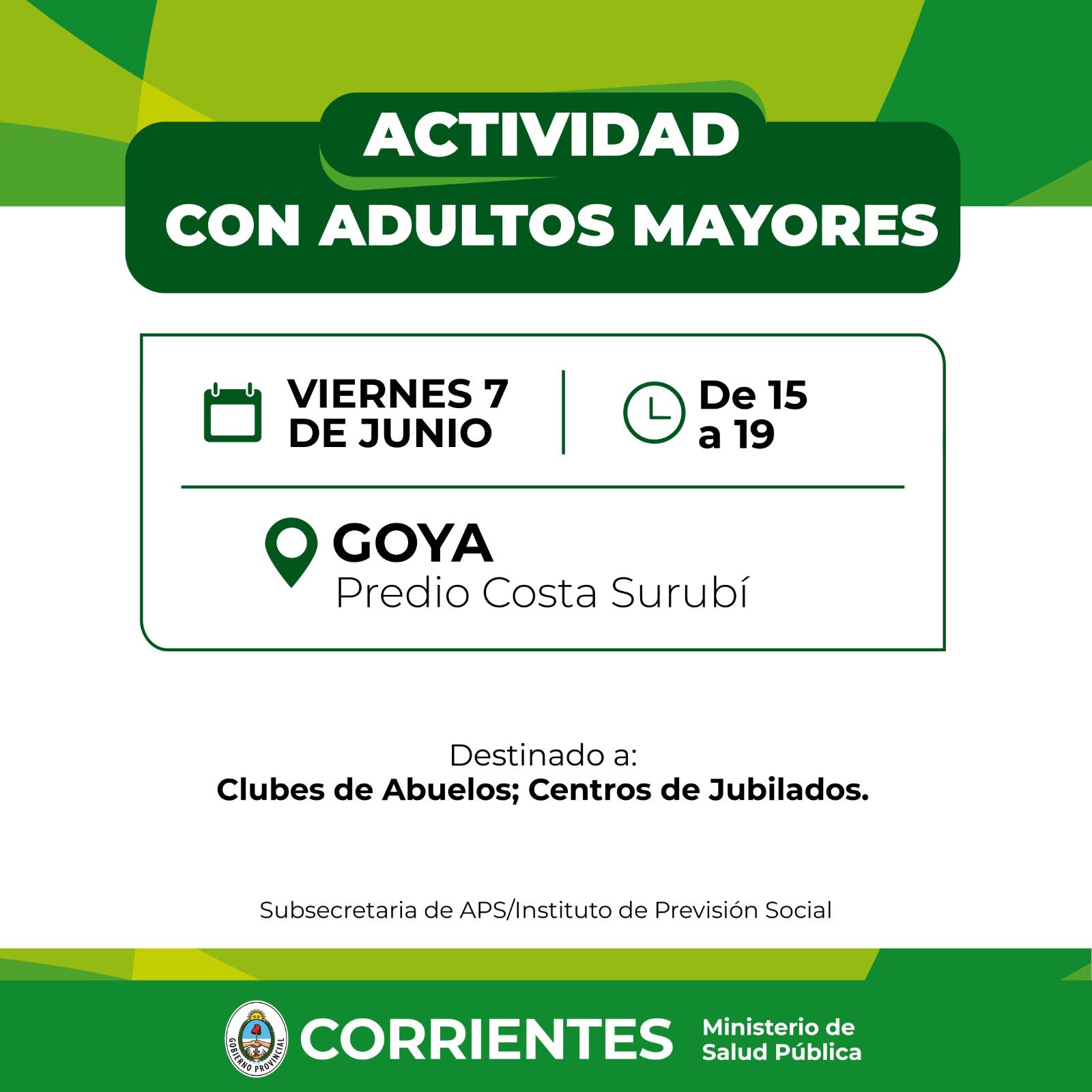 Viernes en Costa Surubí GOYA SE PREPARA PARA UNA JORNADA ESPECIAL PARA ADULTOS MAYORES