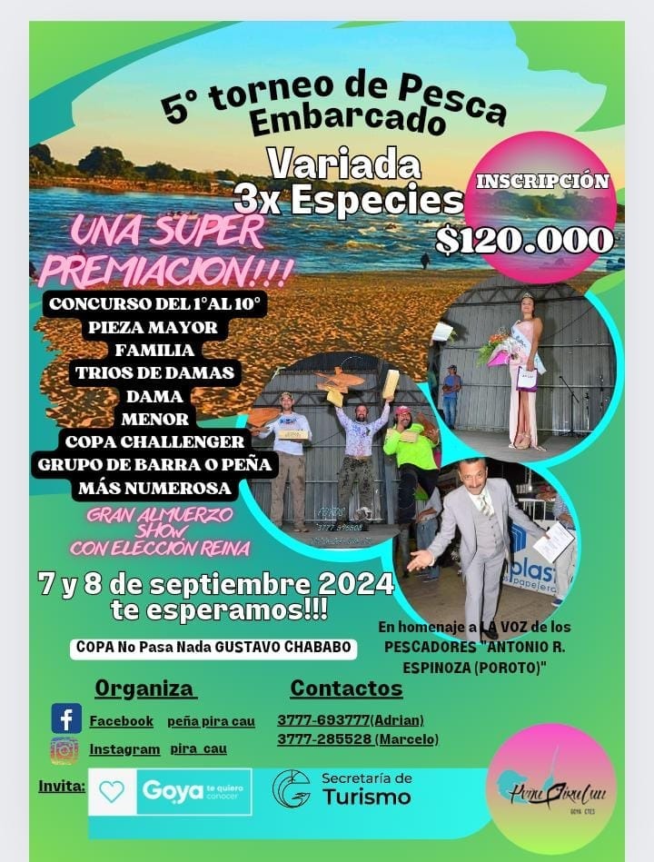 En playa El Ingá: EXPECTATIVA POR 5º TORNEO DE PESCA EMBARCADA VARIADA 3 X ESPECIES DE PIRA CAU
