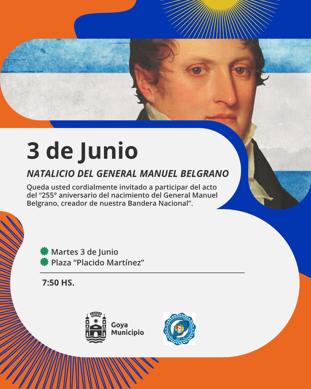 HOY EN LA PLAZA "PLÁCIDO MARTÍNEZ": 255º ANIVERSARIO NATALICIO GENERAL BELGRANO