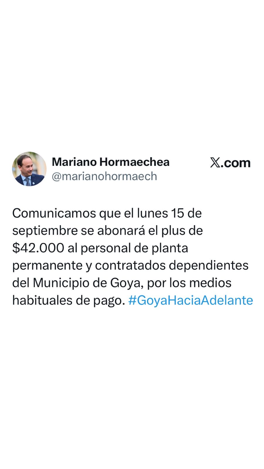 INTENDENTE HORMAECHEA ANUNCIÓ LA FECHA DE PAGO DEL PLUS DE $42.000
