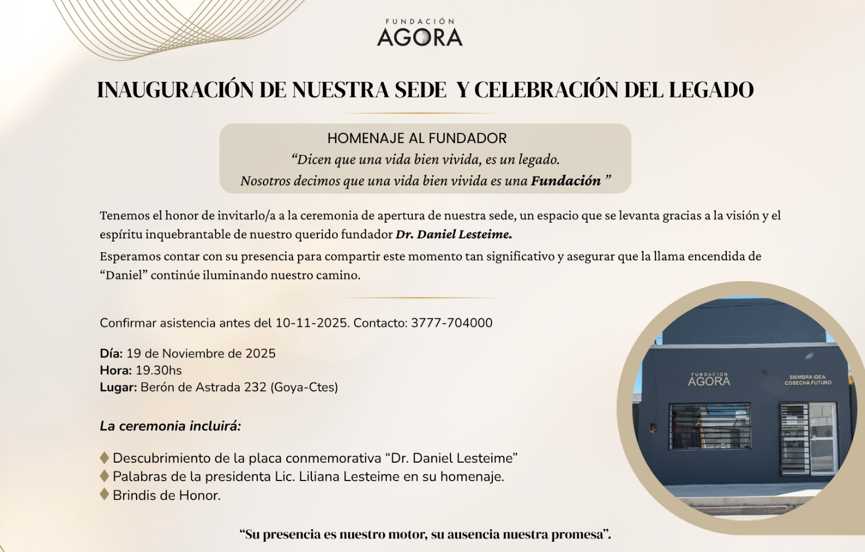 FUNDACIÓN ÁGORA INAUGURARÁ SU SEDE