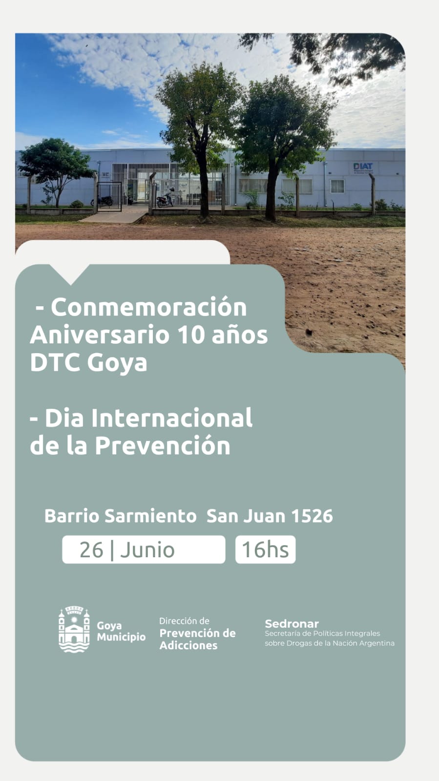 ESTA TARDE, CELEBRACIÓN DEL 10º ANIVERSARIO DEL DTC GOYA Y DÍA INTERNACIONAL DE LA PREVENCIÓN