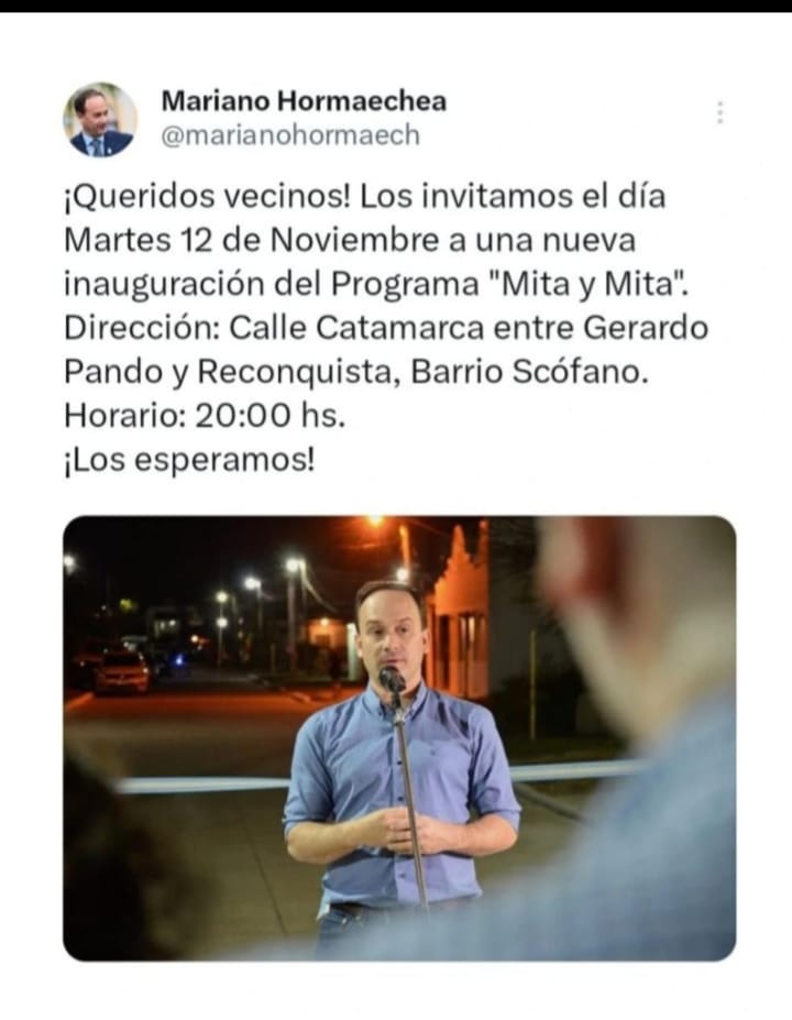 INTENDENTE HORMAECHEA INVITA A LOS VECINOS DEL BARRIO SCÓFANO A LA INAUGURACIÓN DE UNA NUEVA OBRA DE PAVIMENTO