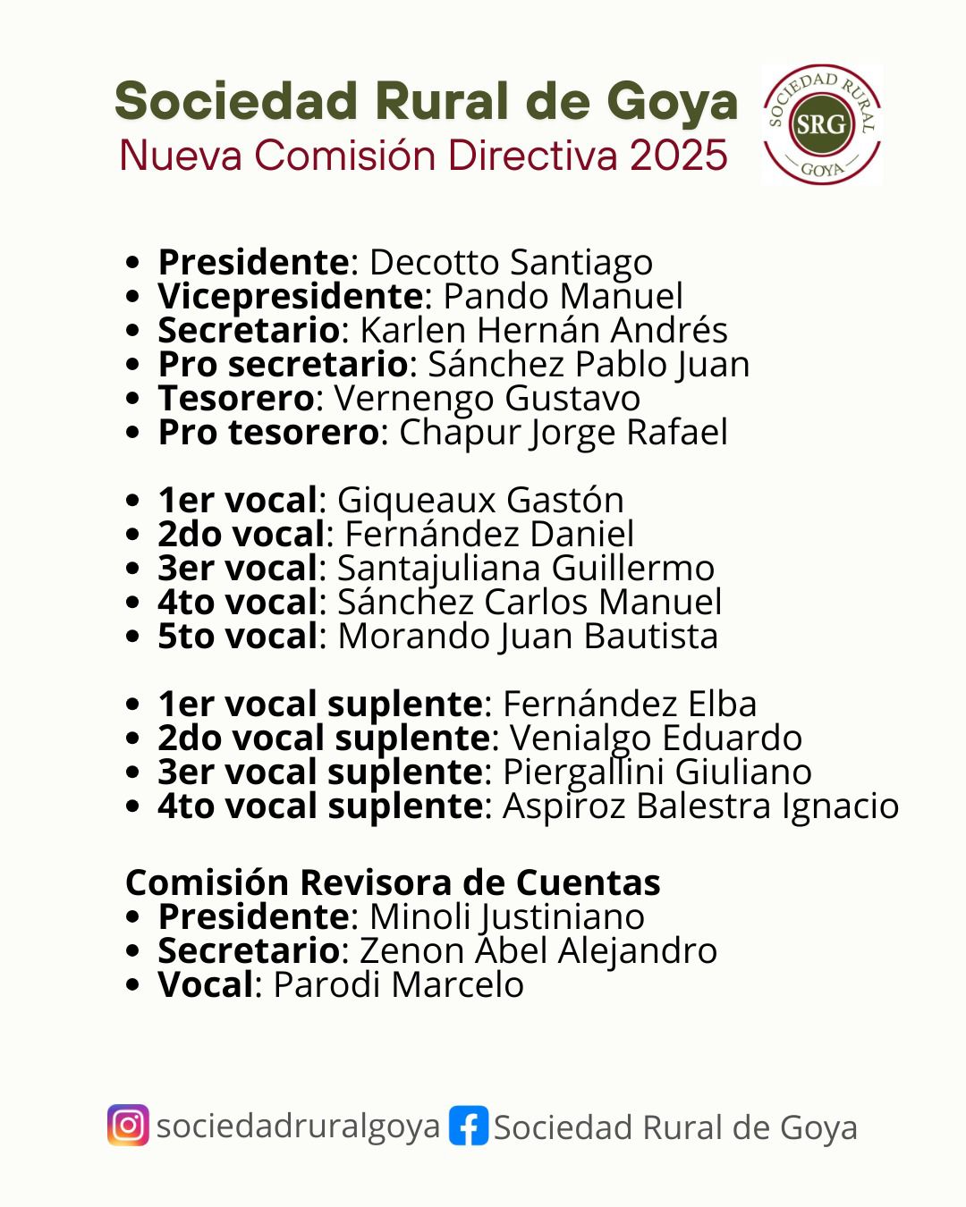 SOCIEDAD RURAL GOYA: NUEVA COMISIÓN DIRECTIVA