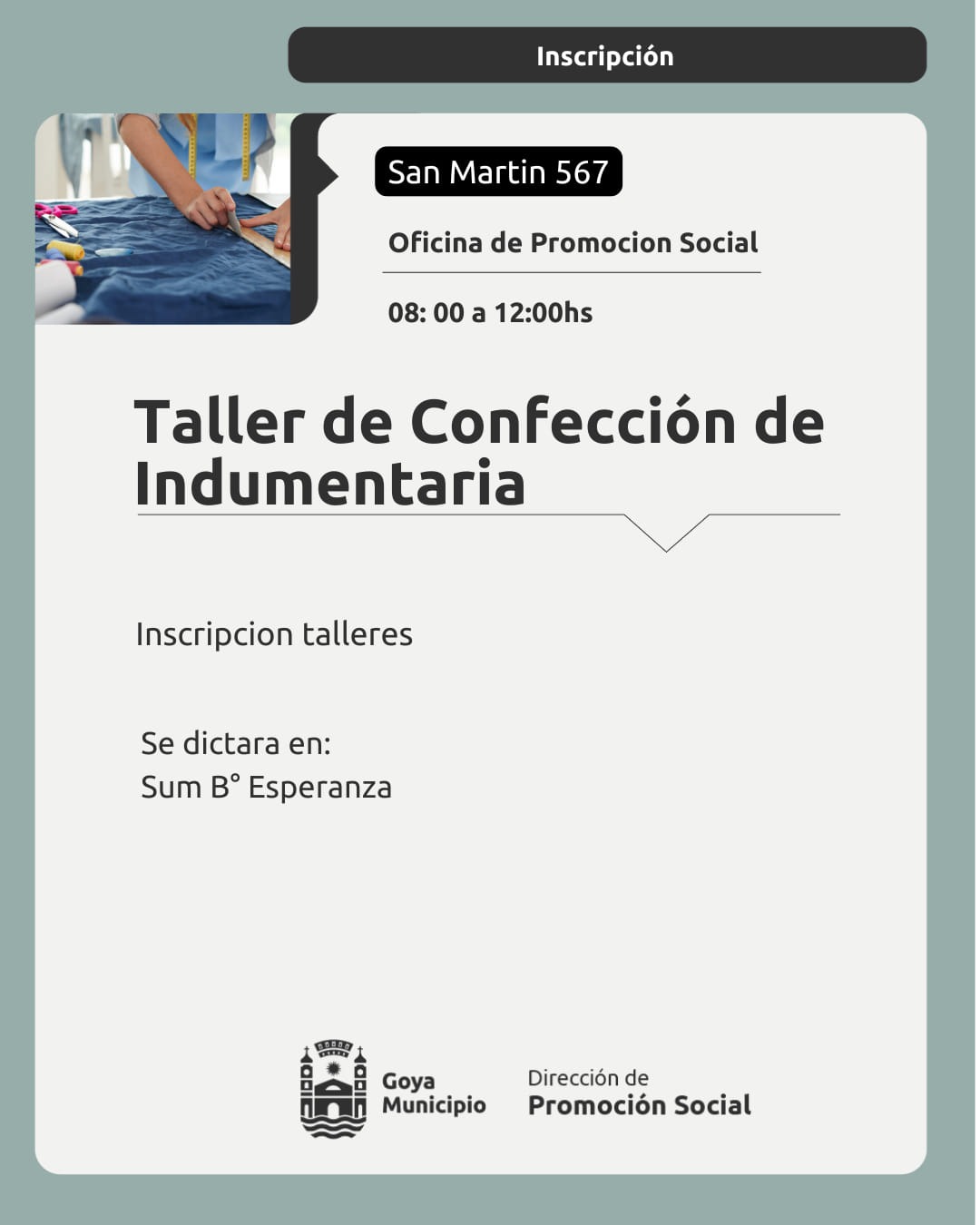 LA MUNICIPALIDAD DE GOYA INFORMA: APERTURA DE INSCRIPCIÓN PARA TALLERES FORMATIVOS