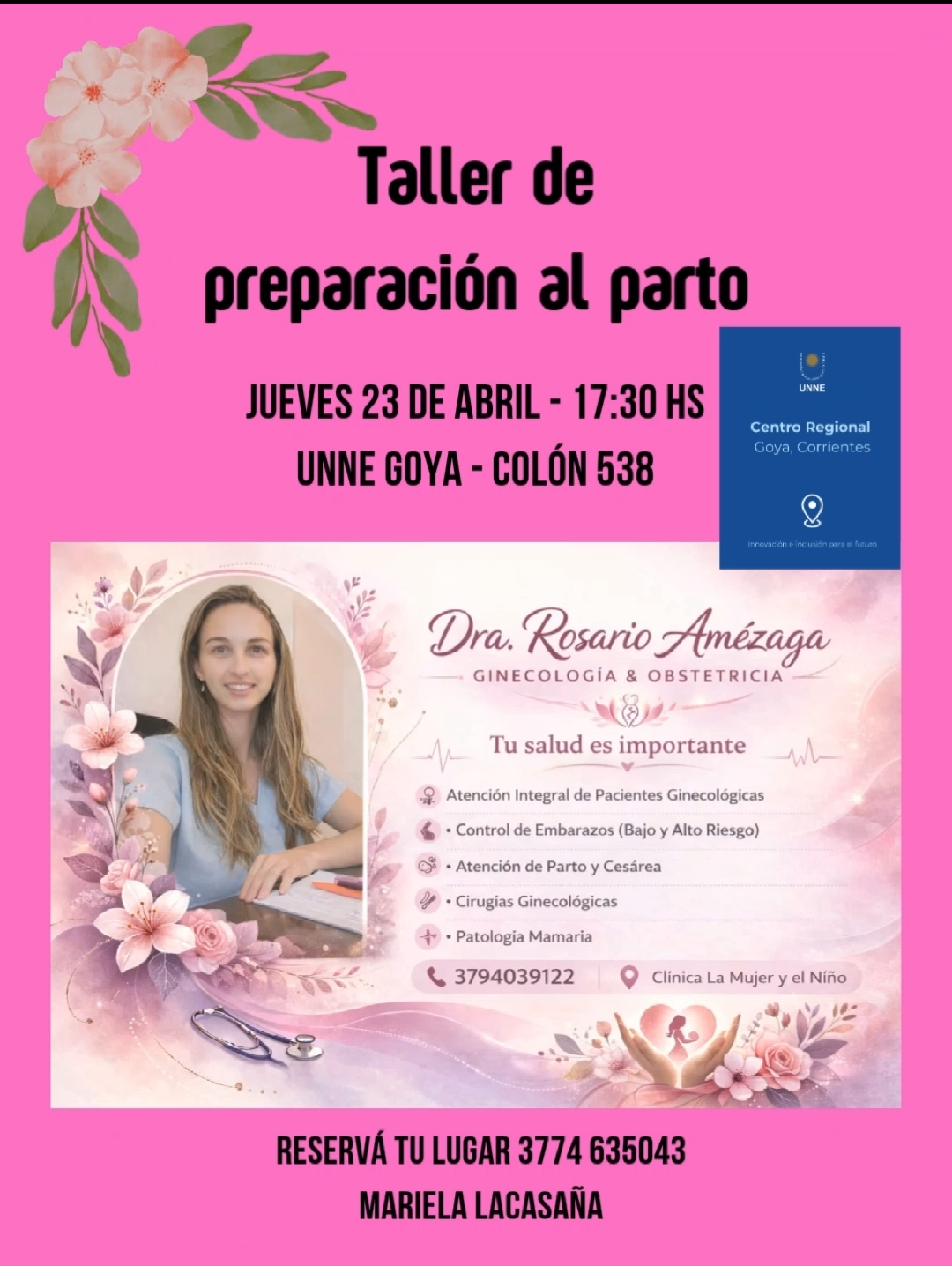 INVITAN A PARTICIPAR DE UN TALLER DE PREPARACIÓN AL PARTO EN LA UNNE GOYA