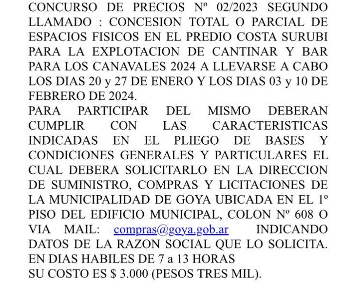 CONCURSO DE PRECIOS Nº 02/2023 SEGUNDO LLAMADO