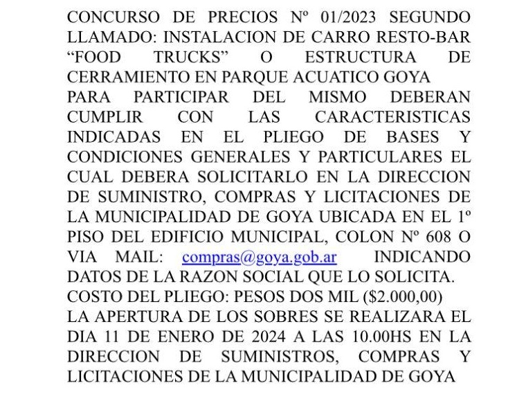 CONCURSO DE PRECIOS Nº 01/2023 SEGUNDO LLAMADO