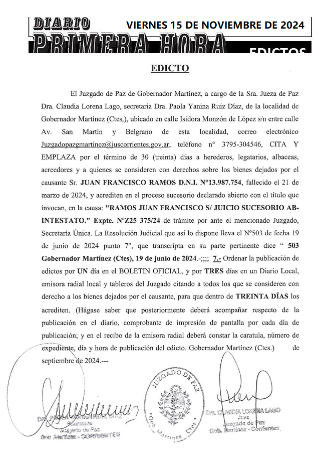 VIERNES 15 DE NOVIEMBRE DE 2024 Dia 1 RAMOS