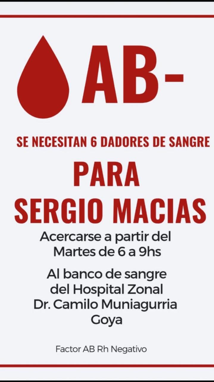  LLAMADO A LA SOLIDARIDAD: DONACIÓN DE SANGRE PARA SERGIO MACÍAS