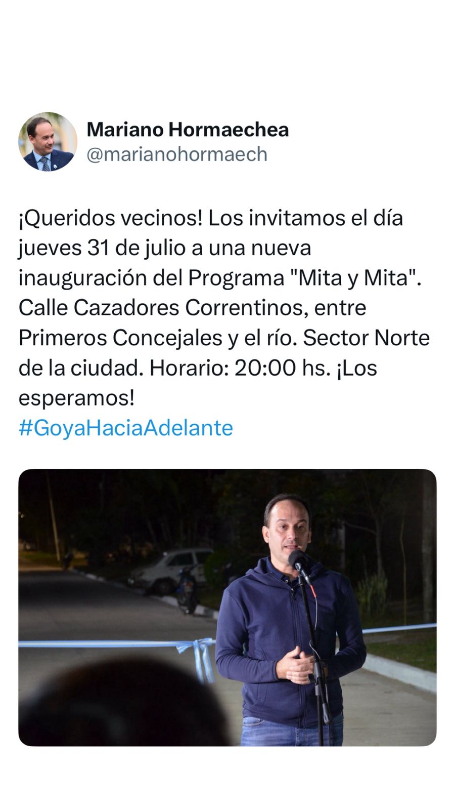 HOY 20HS: INAUGURACIÓN OBRA PAVIMENTACIÓN CALLE CAZADORES CORRENTINOS