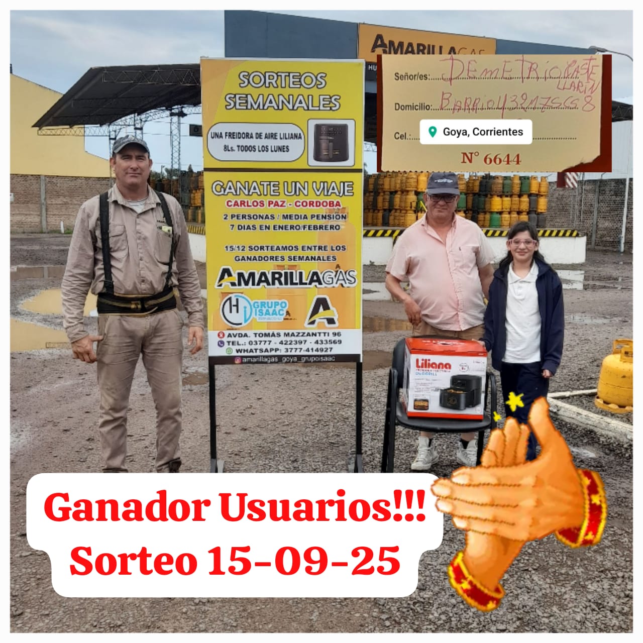 DEMETRIO CASTELARÍN, GANADOR SEMANAL DEL SORTEO DE AMARILLA GAS
