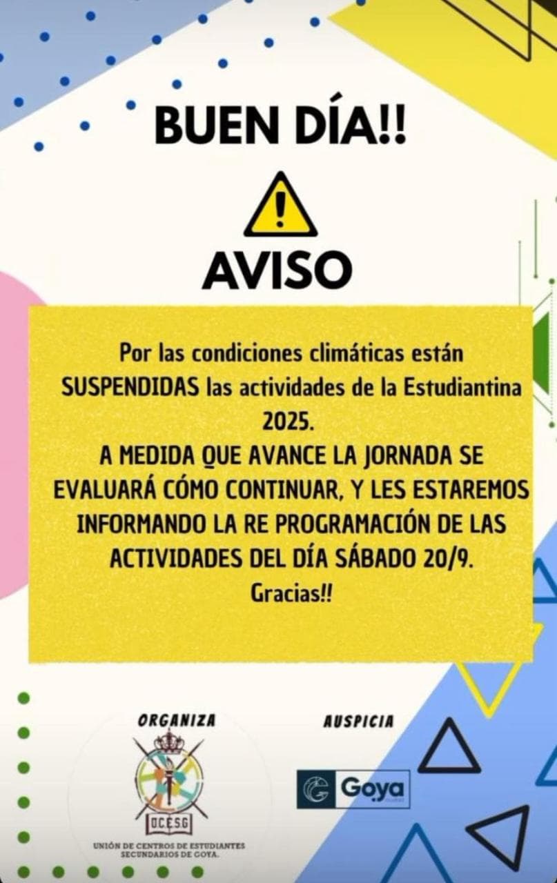 SUSPENSIÓN DE ACTIVIDADES EN LA ESTUDIANTINA POR MAL TIEMPO