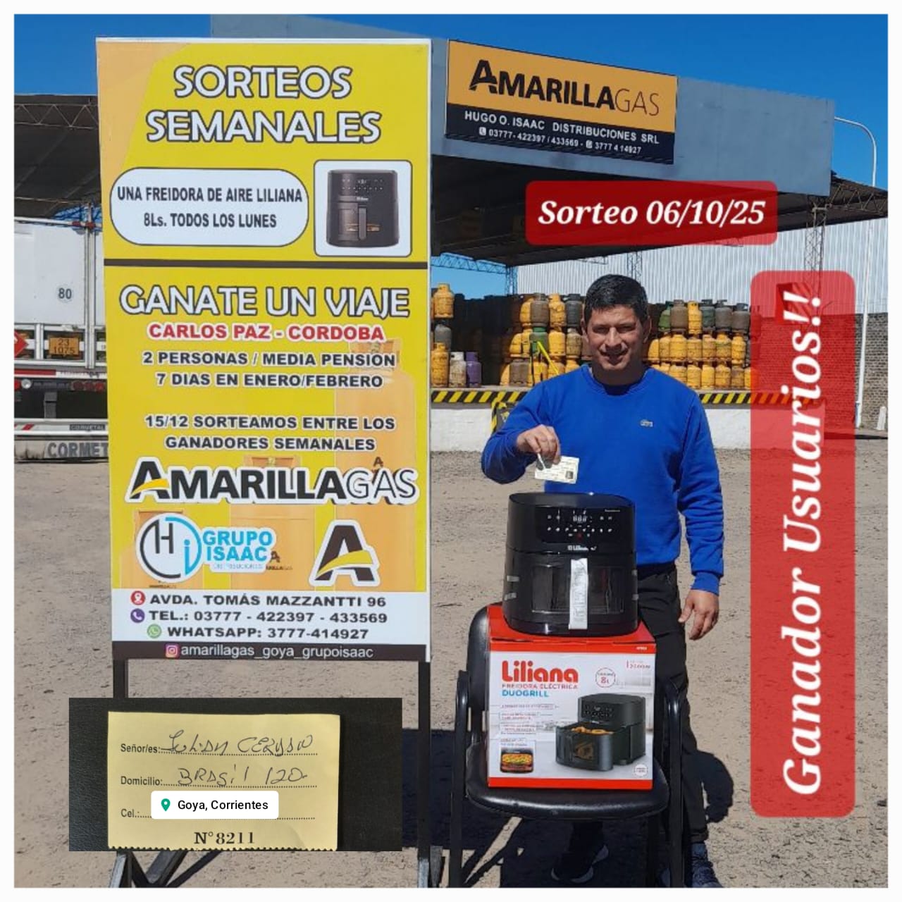 ¡Felicidades a Julián Cerdán, ganador semanal del sorteo de Amarilla Gas!