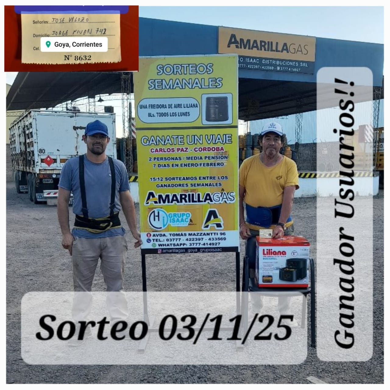 FELICITACIONES A JOSÉ VELOZO, GANADOR DEL SORTEO SEMANAL DE AMARILLA GAS