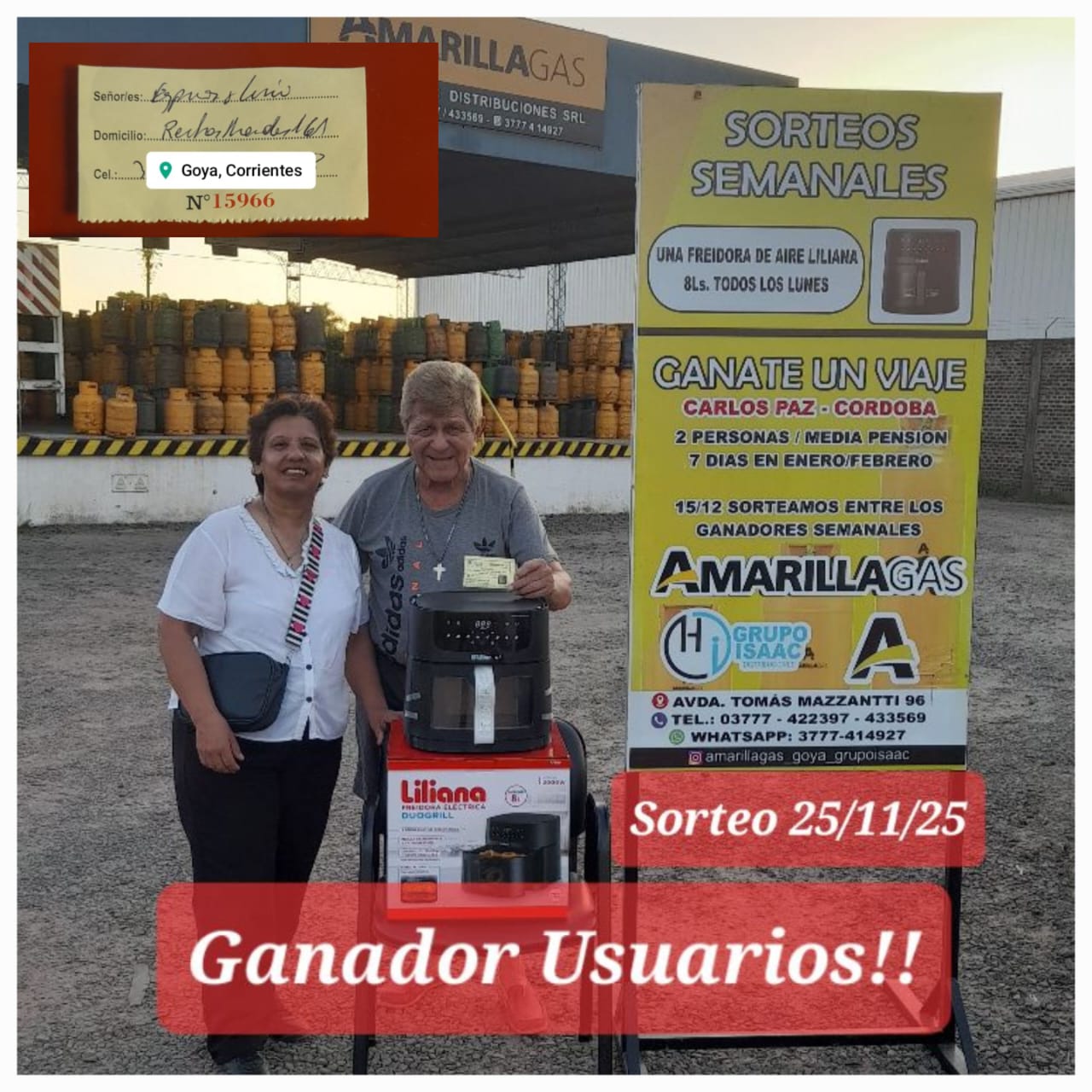 NUEVA GANADORA DEL SORTEO SEMANAL DE AMARILLA GAS