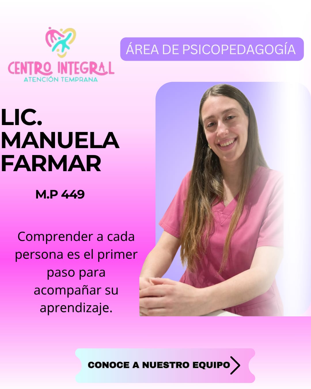 ¡HOLA! SOY MANUELA FARMAR, LICENCIADA EN PSICOPEDAGOGÍA