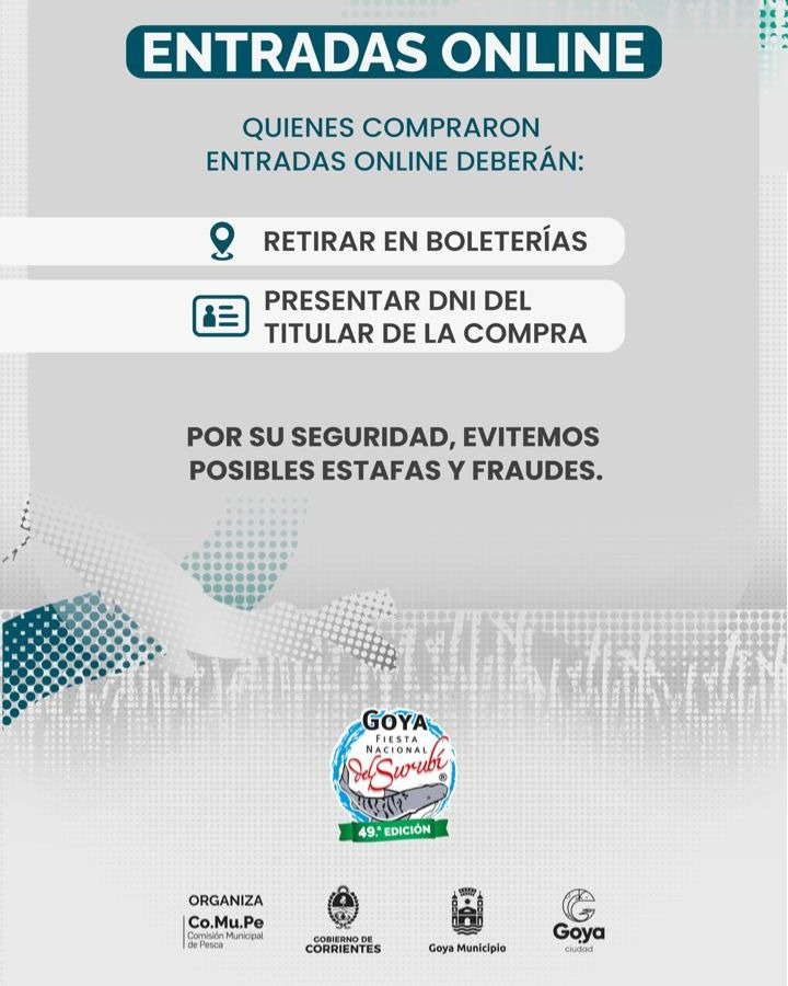 MUNDIAL DE PESCA: INFORMACIÓN IMPORTANTE SOBRE EL RETIRO DE ENTRADAS ONLINE EN BOLETERÍAS