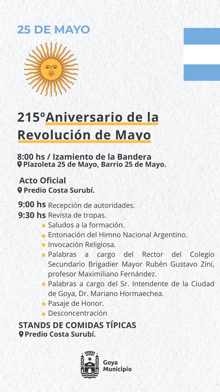 215º Aniversario del Primer Gobierno Patrio: ACTO OFICIAL EN PREDIO COSTA SURUBÍ