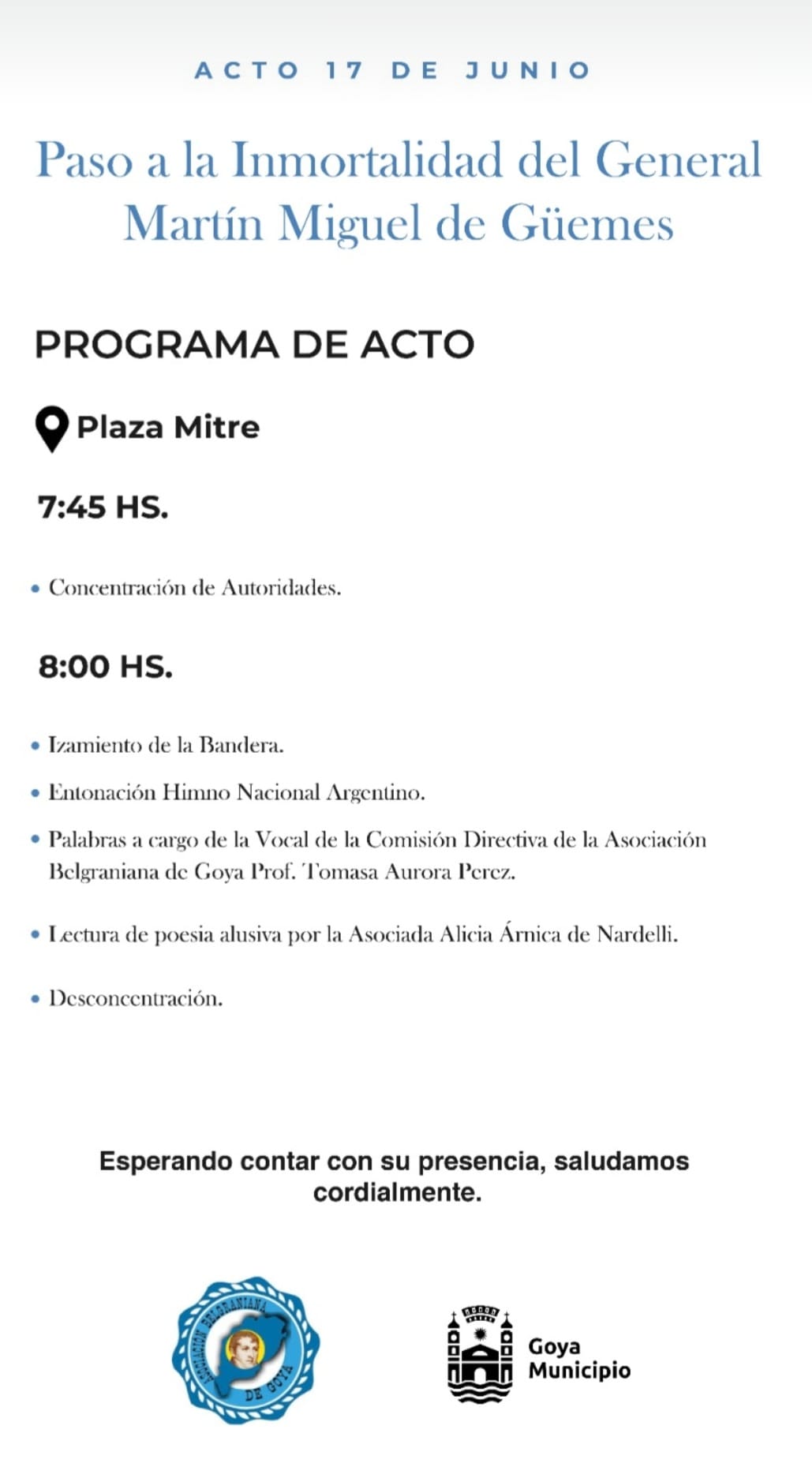  SE RECORDARA EN GOYA EL PASO A LA INMORTALIDAD DEL GENERAL MARTÍN MIGUEL DE GÜEMES